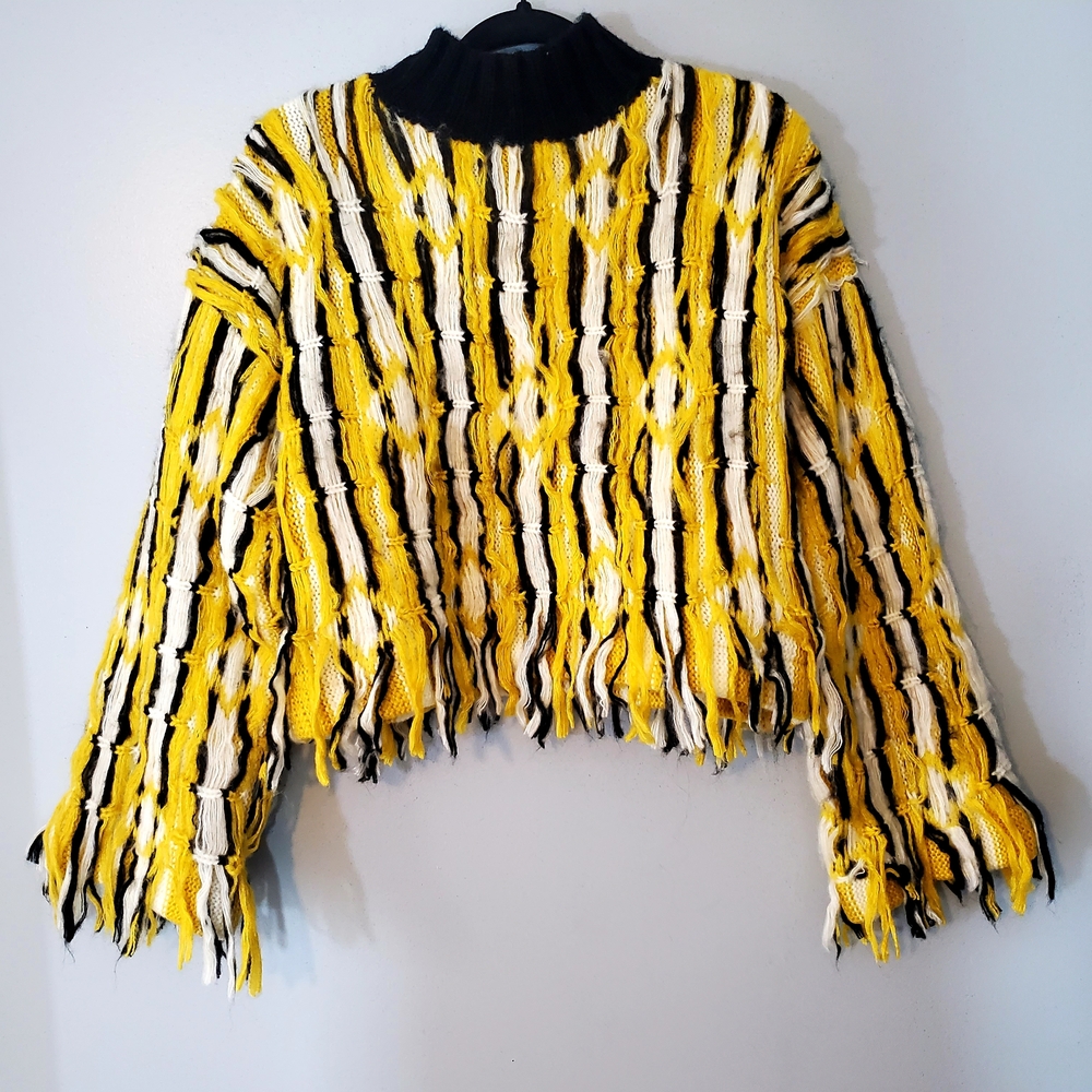 Ivory Rose Cropped Pullover Dopamine Sweater Size M Artsy Yellow